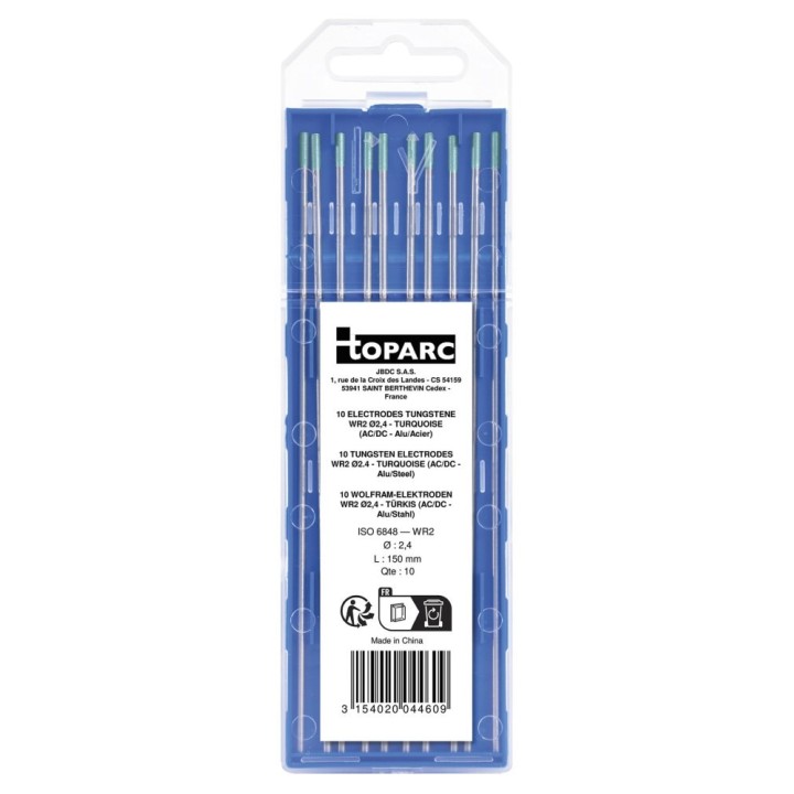10 ηλεκτρόδια 150mm - Βολφράμιο WR2 - Τυρκουάζ : για AC/DC - Ø 2.4 mm