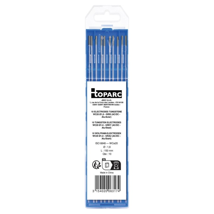 GYS WC – Ηλεκτρόδια βολφραμίου TIG Ø1,6 mm, AC/DC, συσκευασία 10 τεμ.