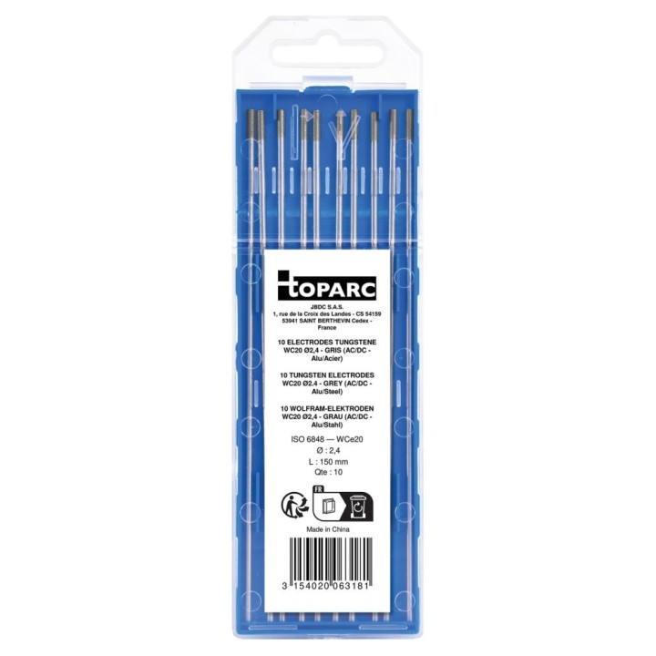 Αναλώσιμο Συγκόλλησης GYS 10 Ηλεκτρόδια - TUNGSTEN WC20 Ø2.4 - GREY (A