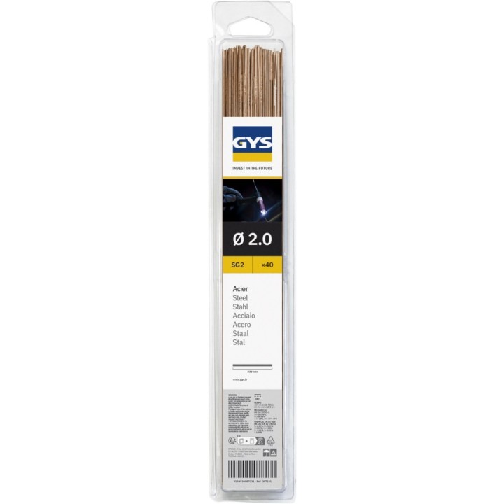GYS – Βέργες συγκόλλησης TIG χάλυβα SG2 Ø2,0 mm, μήκος 33 cm, 40 τεμ.