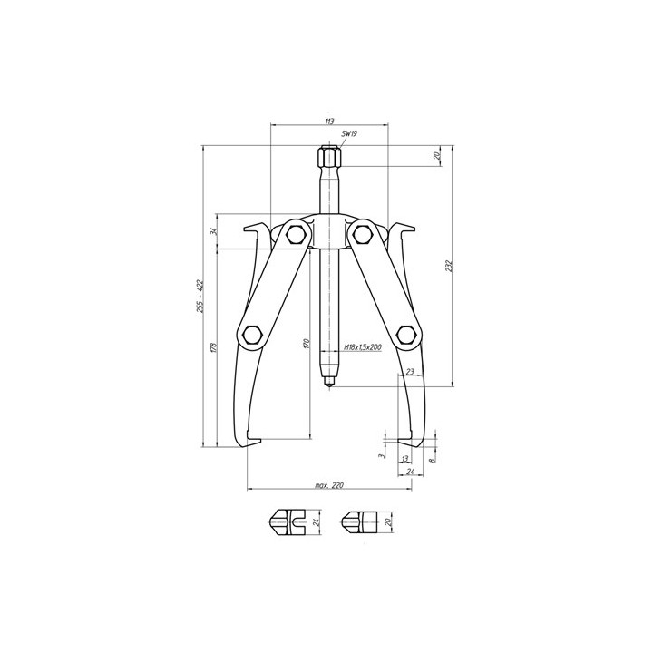 1.10/3 Εξολκέας γενικής χρήσης 2 βραχιόνων 220x170 mm GEDORE | PAM
