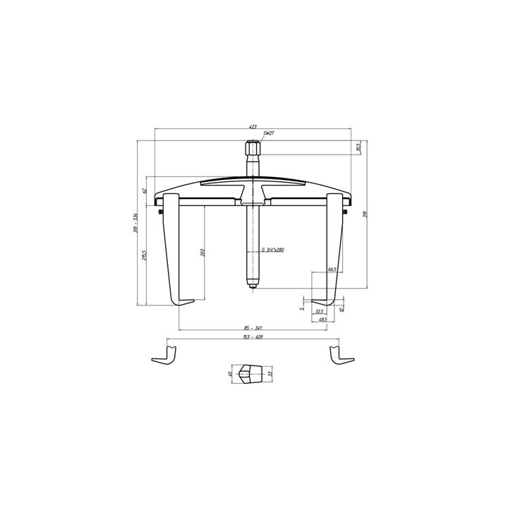 1.04/HP3A-B Εξολκέας γενικής χρήσης HIGH POWER, διάταξη με 2 βραχίονες