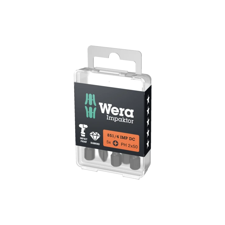 Wera 851/4 IMP DC PH 2 x 50 mm DIY – Μύτες Phillips Impaktor 5 τεμ.