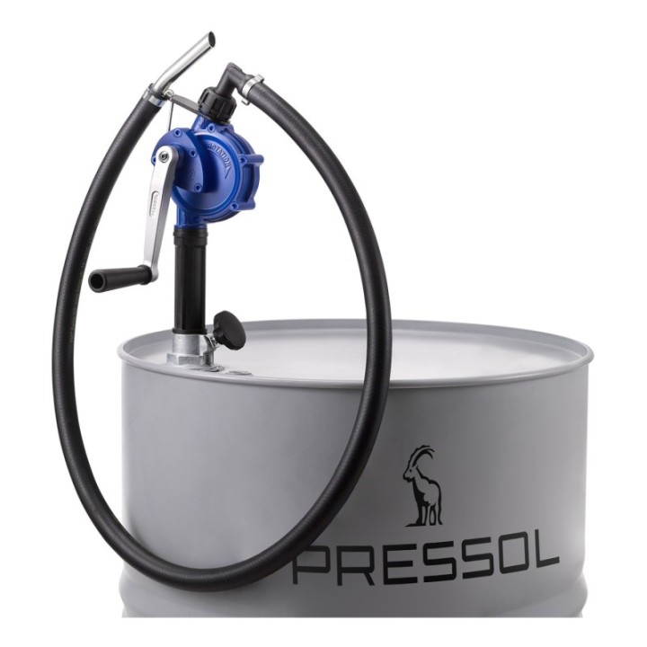PRESSOL Περιστροφική αντλία βαρελιού μπλε 18 l/min σωλήνας 355-955 mm με εύκαμπτο σωλήνα 2 m – 13 056