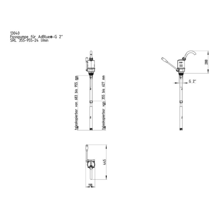 PRESSOL Αντλία βαρελιού χειρός για AdBlue® G2" 24 l/min σωλήνας 355-95
