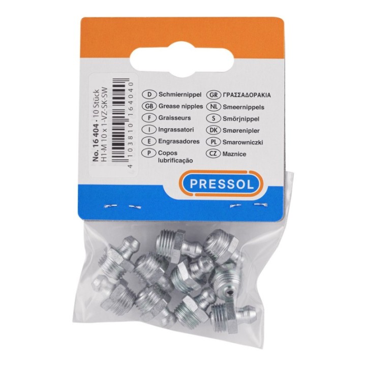 PRESSOL Γρασαδοράκια H1 ευθεία M10x1 SW11 γαλβανιζέ, 10 τεμάχια – 16 404