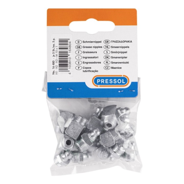 PRESSOL Γρασαδοράκια H1-H2-H3 M10x1 SW9 γαλβανιζέ, 5 τεμ. από κάθε τύπο – 16 480