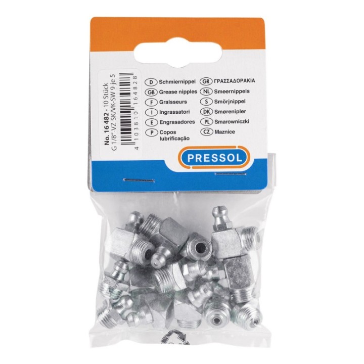 PRESSOL Γρασαδοράκια H1-H2-H3 G1/8" SW9 γαλβανιζέ, 5 τεμ. από κάθε τύπο – 16 482